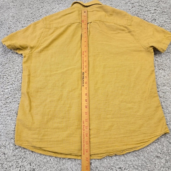 32 Bar Blues‎ Shirt Men Large Yellow Short Sleeve Cotton Button Front Resort - Picture 11 of 12